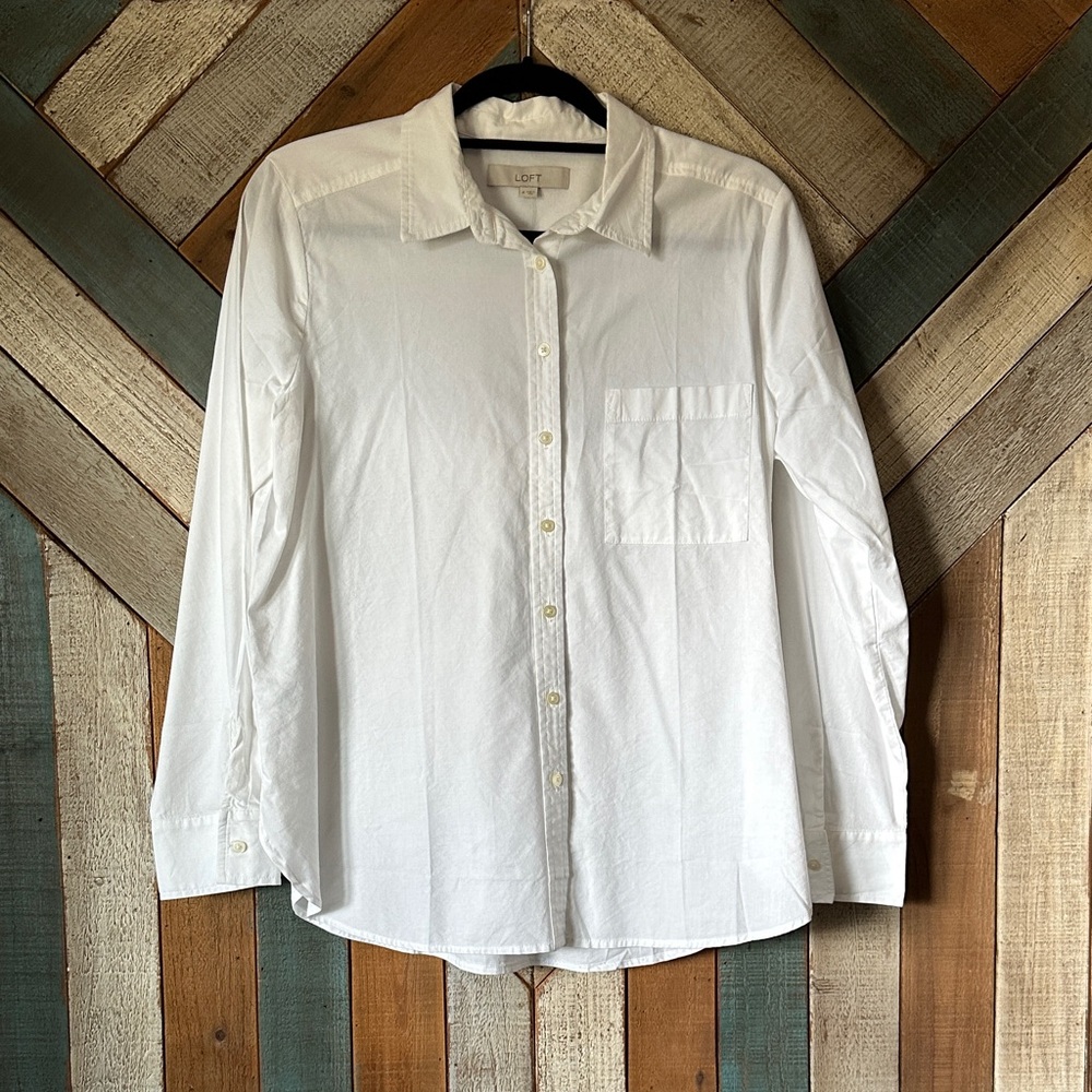 NWT! LOFT White Long-Sleeve Button-Down Shirt